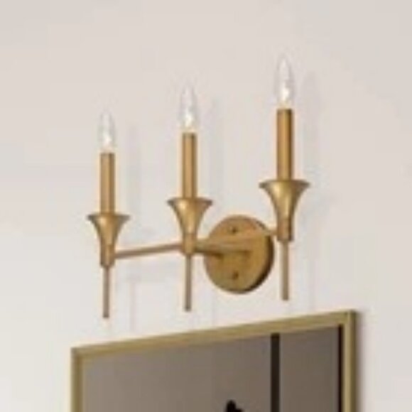 NEW LNC 3-Light Pencil Arm Candle Bathroom Vanity Light Distressed Gold Sconce - Picture 10 of 11